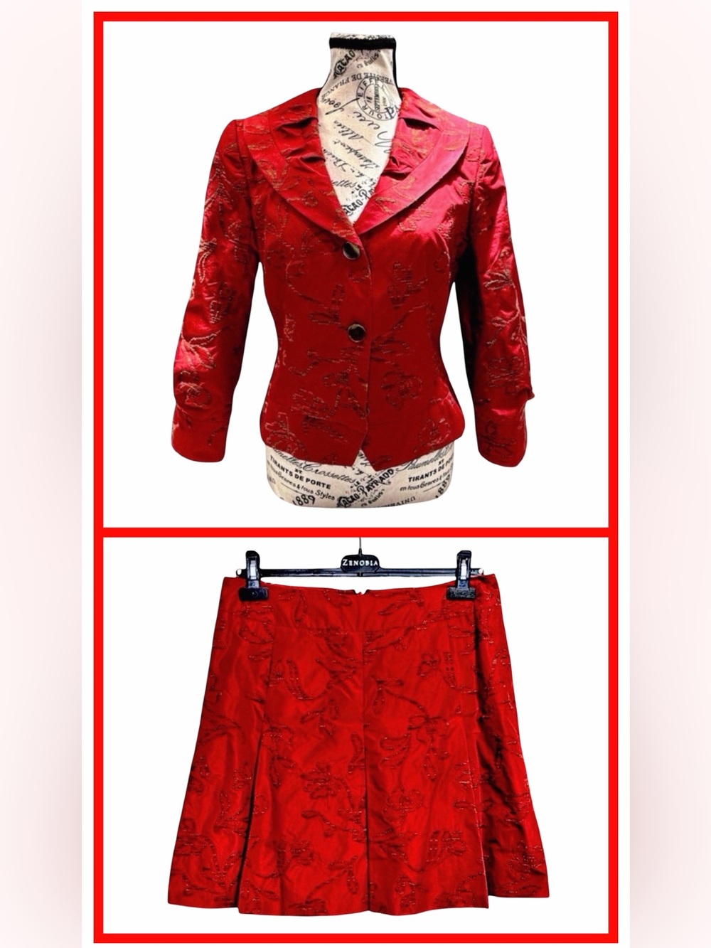 Zenobia Red Jacquard Suit | Chanel-Inspired Occasion Set | Size 6